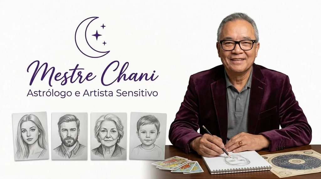 Mestre Chani · Astrólogo e Artista Sensitivo, com retratos reais entregues a clientes